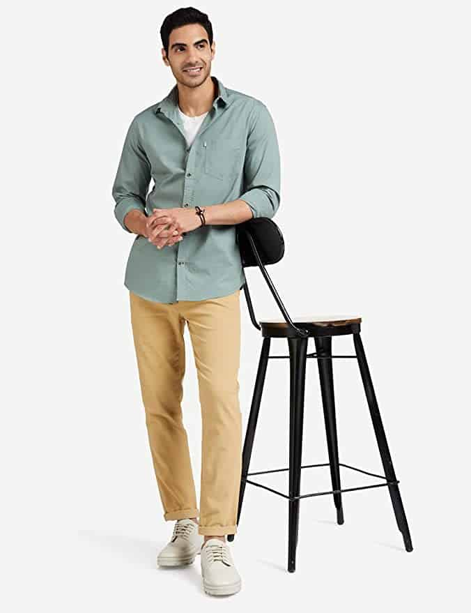 light green pant shirt combination