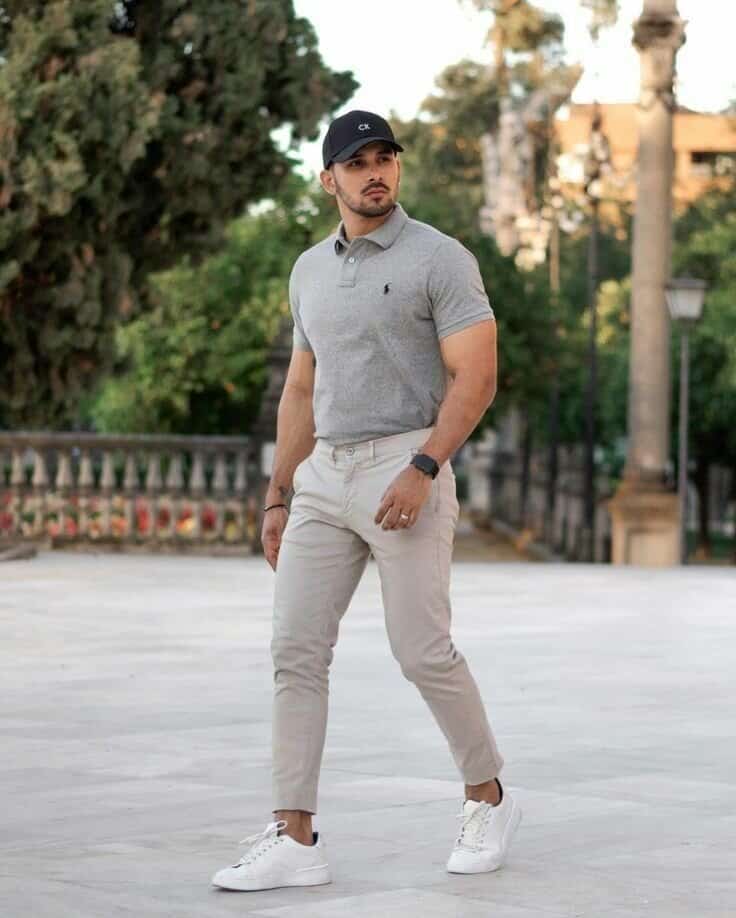 Grey T-shirt with light cream cotton pant