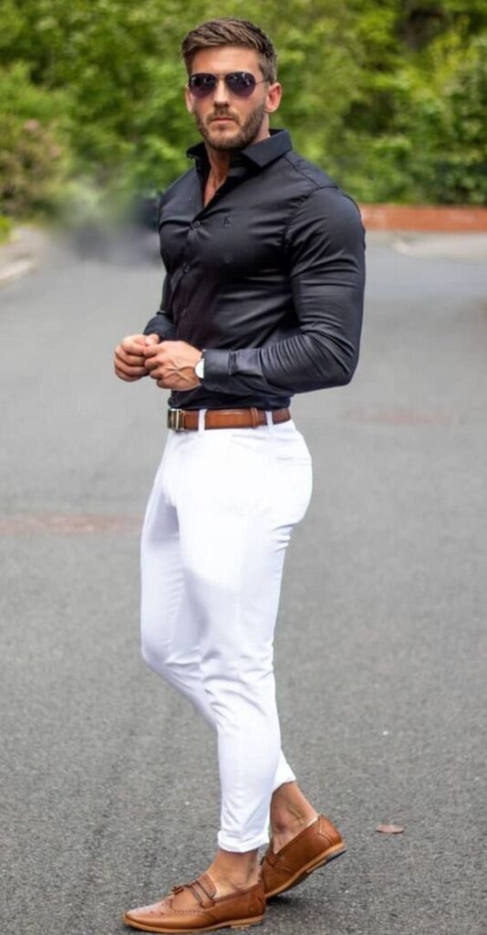 White pant matching black shirt