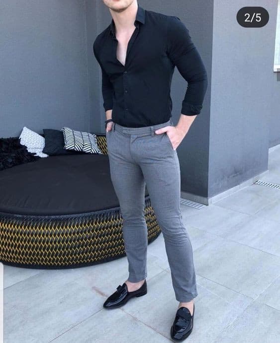 Dark grey pant matching black shirt